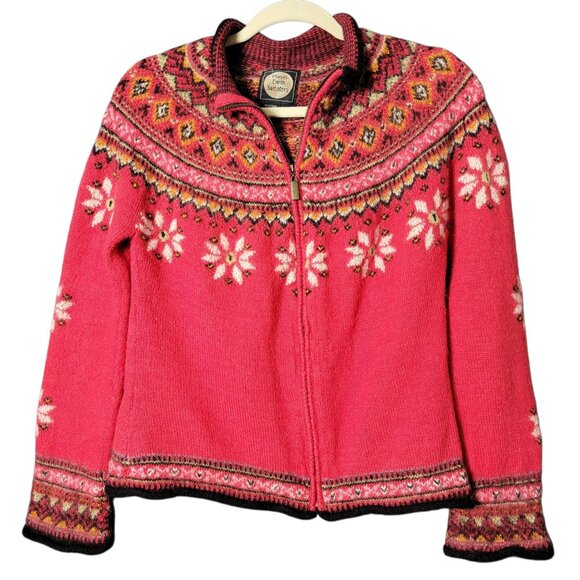 Planet Earth Sweaters Pink Nordic Fair Isle Llama Cardigan Sweater Jacket Small - Picture 1 of 10